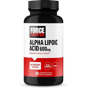 FORCE FACTOR Alpha Lipoic Acid 600mg Capsules, Antioxidants Supplement, ALA Supplement for Cardiovascular Support and Cellular Health, Vegan, No Gelatin, 60 Vegetable Capsules