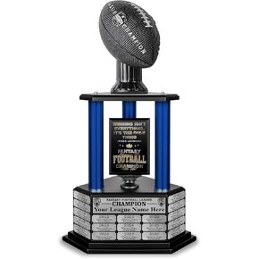 TrophySmack Perpetual Fantasy Football Trophy - Customizable Championship Trophy Award Winner | Free Engraving up to 19 Years Past Winners, 26 Inch Tall (Blue Black)