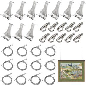 Picture Rail Hooks,10pcs Picture Rail Hangers Set,12pcs Picture Hanging Wire,Adjustable Picture Hanging Wire Kit for Painting,Art Gallery,Home Decor Wall Picture