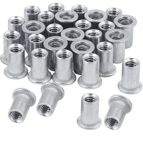 20Pcs 1/4-20UNC Rivet Nuts, Aluminum Flange Nut, Flat Head Threaded Insert