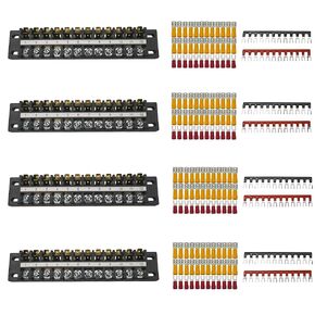 Fast Terminal Blocks – 4-Pack of 6-Position Terminal Strips with Jumpers & Connectors for Electrical Wiring and Power Distribution