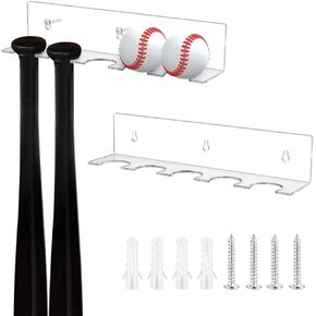 AHANDMAKER 2 Set Baseball Bat Display Hanger for 5 Bats Sturdy Acrylic Bat for Vertical Display Wall Mount to Fit The Handle Baseball Softball for Home