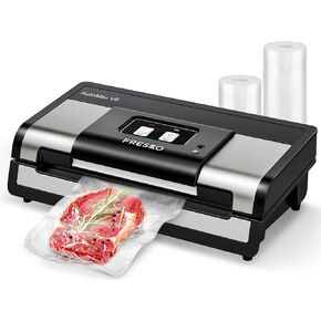 FRESKO Fully Automatic Vacuum Sealer, 140 Watts, Hands-Free Food Sealer with Dry/Moist Food Detection, 2 Rolls Bag, Built-in Cutter and Bag Storage