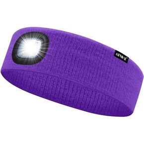ATNKE 4 LED Lighted Sport Sweatband,USB Rechargeable Running Head Band Lamp High Stretch Wicking Gifts for Men and Women