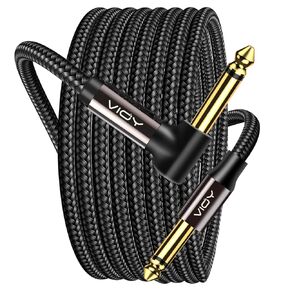 VIOY Guitar Cable 15 ft/5 M, Instrument Right Angle Cables, 6.35 mm (1/4) TS Unbalanced Mono Jack Guitar Amp Cord for Electric Guitar, Bass, Keyboard, Electric Mandolin