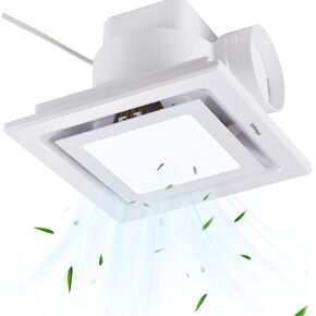Bathroom Exhaust Fan with Light, 8 Inch Barthroom Ventilation Fan, 110 CFM 1.0 Sones Quiet Exhaust Fan, Square Exhaust Ventilation Fan Ceiling Mount