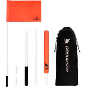 Obcursco Water Ski Flag for Boat with 48-Inch Pole, 12"x 18" Floatable Orange Flag, 3-Section Skier Down for Boat Safety, Watersports, and Tubing