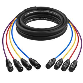 4 Channel XLR Snake Cables 10FT, Color-Coded XLR to XLR Patch Cable,XLR Male to Female XLR Cable Audio Extension Cable,XLR Splitter Balanced Microphone Cable for Mixer, IEM, Mic System