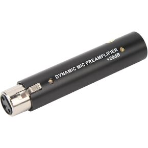 In Line Microphone Pream, DM1 Dynamic Mic Booster Preamplifier up to +28dB, Active Dynamic Mircophone Amplifier for Live Streaming Karaoke Broadcast Studio Vocal Recordings