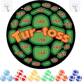 Poen Turtle Party Game Turtle Party Favors 24x24" Turtle Dart Board with 18 Sticky Balls Toys Pizza Party Favors Game Video Birthday Party Supplies Party Decoration Gift Under the Sea Party Game