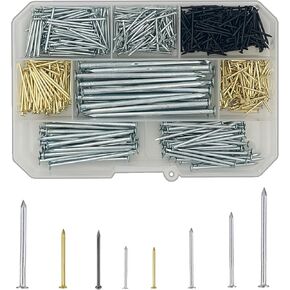 600pcs Hardware Nails Assortment for Hanging Pictures, including 8 Different Size 3/4" to 3" for drywall wood, Wall Nails Assortment Kit, Finish nails, Small nails, Large nails.
