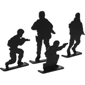 POPETPOP Black Soldier Silhouette Target, 4pcs Stainless Steel Shoot Training Target Self-Adhesive Range Targets Indoor