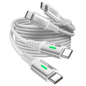INIU C to C Fast Charging Cable, 2-Pack [3.3ft, White] Type C Charger Cord for Samsung Galaxy S24 Ultra S23 S10 S9 iPhone 16 15 Pro Max, MacBook Air, iPad Pro, and More