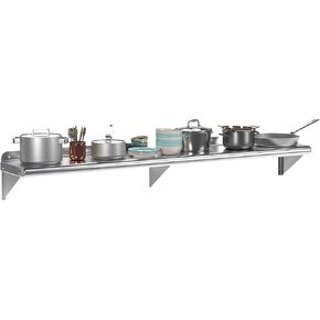 Stainless Steel Shelf 12" x 72", 260 lb [NSF Certified] Commercial Metal Wall Mount Shelf with Backplash for Restaurant, Laundry Room, Kitchen and Garage