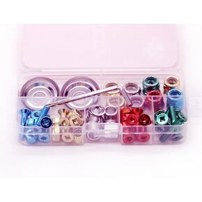 Skateboard Spare Parts Kit - Colorful Phillips & Allen Combo Bolts, Axle & Kingpin Nuts, Cup Washers, L-Shaped Key (Red, Blue, Gold, Green) - Complete Maintenance Set