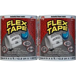 Flex Tape Rubberized Waterproof Tape, 4" x 5', Clear - 2 Pack