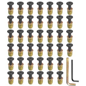 40 Sets 1/4-20 Furniture Screws & Nuts - 1-5/32" Threaded Wood Inserts with Hex Socket Drive, 19/32" Screw-in Nuts, Fastener Connector for Furniture Assembly