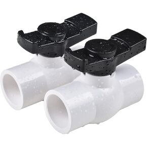 1-1/2" PVC Ball Valve (2-Pack), Shut-Off Valve with Easy to Rotate and Excellent Handle, Rated at 150 PSI, 1 1/2 inch Socket