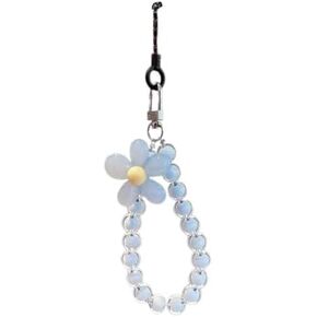 Colorful Flower Daisy Transparent Beaded Phone Charm Y2K Cute Phone Strap Pink Yellow Green Daisy Lanyard Jewelry Keychain Charm for Women -pure blue