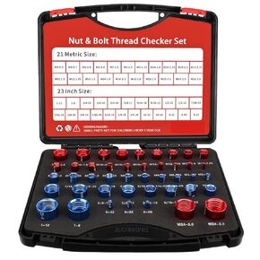 Thread Checker, 44Pcs Nut and Bolt Thread Checker, 23 Inch & 21 Metric Box Set Thread Gauge, Nut and Bolt Identifier Gauge Suitable for Size Checker of Bolts or Nuts in Narrow Areas