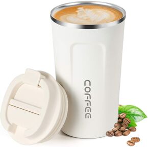 Smilatte 17oz (510ml) Vacuum Insulated Travel Mug, Leakproof Double Wall Stainless Steel Reusable Coffee Cup with Lid For Hot & Cold Drinks, Matte Texture White