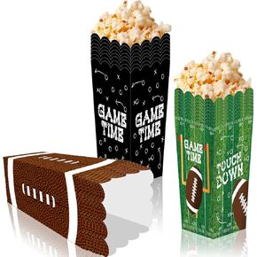 Football Party Supplies, 24 Pcs Football Paper Popcorn Boxes Footabll Disposable Popcorn Buckets for Footabll Birthday Sport Game Tableware Party Decorations