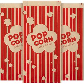 1 oz Paper Popcorn Bags Bulk (100 Pack) Small Kraft & Red Pop-corn Bag Disposable for Carnival Themed Party, Movie Night, Halloween, Popcorn Machine Accessories & Supplies, Individual Servings