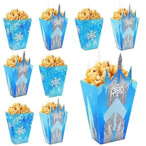 20pcs Frozen Popcorn Boxes Disposable Cardboard Snowflake Snack Treat Box Cookie Box Popcorn Containers for Wonderland Snowflakes Birthday Party Supplies