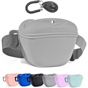 Dog Treat Pouch for Pet Training, 1.67 Cup Magnetic Closure Silicone Dog Treat Bag, Fanny Bag Treat Holder with Waist Belt for Dog Training (Black)