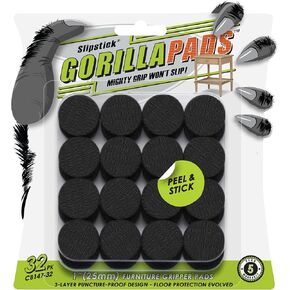 GorillaPads 1 Inch Non-Slip Furniture Pads/Gripper Feet Skids (Set of 32) Self Adhesive Rubber Floor Protectors, Round, Black, CB147-32