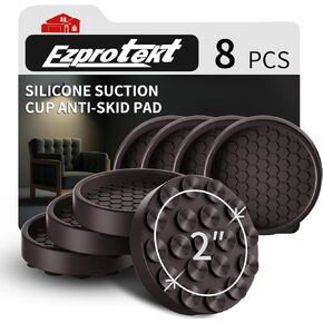 2 Inch Non Slip Furniture Coasters with Strong Adsorption Suction Cup, 8 PCS Round Rubber Furniture Caster Cups, Anti-Sliding Furniture Pads for Hardwoods Floors Bed Stopper Protectors (Dark Brown)
