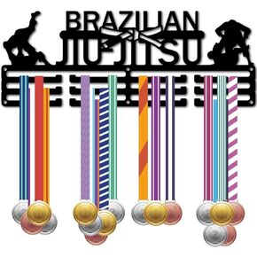 CREATCABIN Brazilian Jiu Jitsu Medal Holder Medal Hanger Display Rack Medal Hanging Awards Wall Mounted Home Room Decor Gift for Men Women Athletes Player Race Competition Winner Black 15.7x5.9 Inch