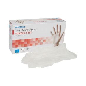 McKesson Vinyl Exam Gloves, Non-Sterile, Powder-Free, Large, 100 Count, 1 Box