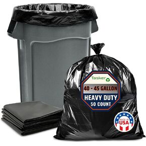 Tasker 40-45 Gallon Trash Bags, (50 Bags w/Ties) Large Black Heavy Duty Garbage Bags - fits 39 Gallon - 40 Gallon - 42 Gallon - 44 Gallon