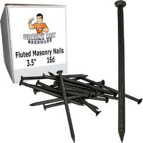 3.5" – Fluted Hardened Concrete Masonry Nails for Cinder Block, Concrete Walls, Cement Board 3.5 in (16d) -Qty (100)