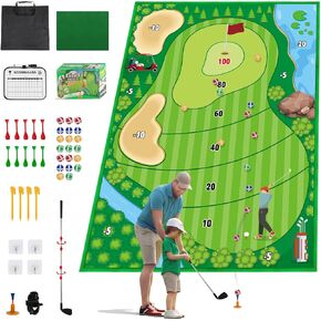 FBSPORT Golf Chipping Game Mat Set 70.1 * 47.2in, Golf Hitting Training Mat Practice Outdoor Indoor for Adults Family Kids Outdoor Play Equipment, Stick Chip Golf Backyard Games