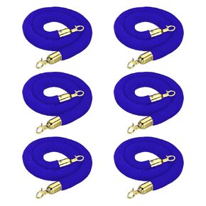 YOKIVE 6 Pcs Blue Velvet Stanchion Rope Crowd Control Barrier Rope, Manage The Crowd, Great for Hotels, Theaters, Ticket Offices (Golden, 4 Feet)