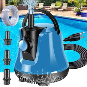 Submersible Water Pump, Adjustable Flow Sump Pump, Pool Cover Pump Above Ground, Electric Portable Water Removal Pumps, Water Pump for Pool Draining with 10ft Drainage Hose,3 Adapters,950GPH