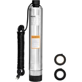 WASSERMANN 4" Septic Pump Water Submersible Effluent/Cistern Bottom Suction Pump with 33FT Cable,3/4HP,115V/60HZ,32GPM,174FT Head,Stainless Steel Septic pump for septic tank