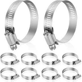 Hose Clamp, Stainless Steel Hose Clamps 2 Inch to 3 Inch, Large Adjustable Worm Gear Hose Clamps Assortment Kit Pipe Tool for Fuel Line, Plumbing, Automotive Mechanical, 10 PCS Hose Clamp Set