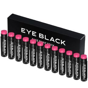 CCBeauty 12 Pack Pink Eye Black Stick For Baseball Football Softball Lacrosse, Anti-Glare Eye Black For Adults Kids, Smudge-Proof, Water-Proof Eye Black Grease Paint