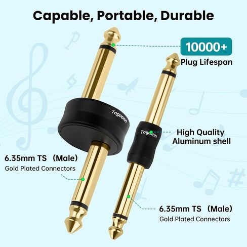 Gold-Plated Guitar Pedal Effects Patch Connector Coupler 2 Pack，6.35mm to 6.35mm Adapter, Angle 1/4 Quarter Inch TS Mono Male to Male Jack Plug, Audio Converter Premium Quality Series in Kuwait