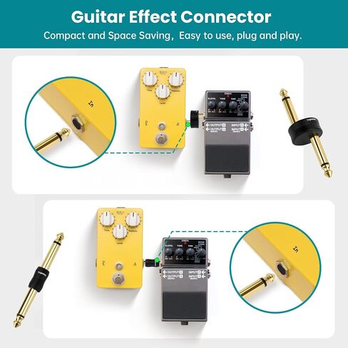 Gold-Plated Guitar Pedal Effects Patch Connector Coupler 2 Pack，6.35mm to 6.35mm Adapter, Angle 1/4 Quarter Inch TS Mono Male to Male Jack Plug, Audio Converter Premium Quality Series in Kuwait