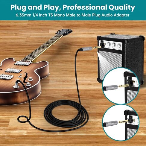 Gold-Plated Guitar Pedal Effects Patch Connector Coupler 2 Pack，6.35mm to 6.35mm Adapter, Angle 1/4 Quarter Inch TS Mono Male to Male Jack Plug, Audio Converter Premium Quality Series in Kuwait