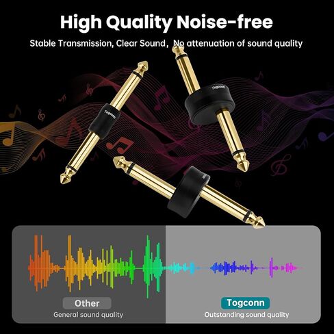 Gold-Plated Guitar Pedal Effects Patch Connector Coupler 2 Pack，6.35mm to 6.35mm Adapter, Angle 1/4 Quarter Inch TS Mono Male to Male Jack Plug, Audio Converter Premium Quality Series in Kuwait