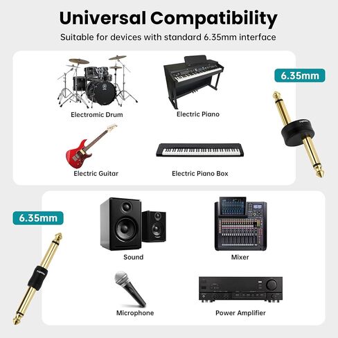 Gold-Plated Guitar Pedal Effects Patch Connector Coupler 2 Pack，6.35mm to 6.35mm Adapter, Angle 1/4 Quarter Inch TS Mono Male to Male Jack Plug, Audio Converter Premium Quality Series in Kuwait