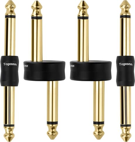 Gold-Plated Guitar Pedal Effects Patch Connector Coupler 2 Pack，6.35mm to 6.35mm Adapter, Angle 1/4 Quarter Inch TS Mono Male to Male Jack Plug, Audio Converter Premium Quality Series in Kuwait