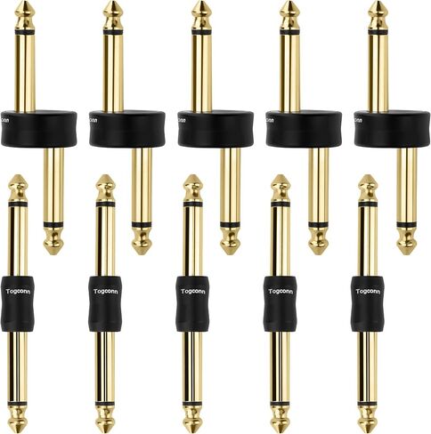 Gold-Plated Guitar Pedal Effects Patch Connector Coupler 2 Pack，6.35mm to 6.35mm Adapter, Angle 1/4 Quarter Inch TS Mono Male to Male Jack Plug, Audio Converter Premium Quality Series in Kuwait