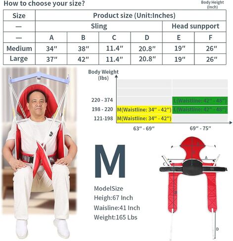 Hoyer Lift Sling with Thick Pads for Patient Lift,Shower,Toilet - Includes Waist Belt with Buckle - Head Support Option Available (Red, Large,with Head Support,with 1pc Slide Glove) in Kuwait