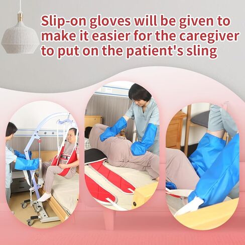 Hoyer Lift Sling with Thick Pads for Patient Lift,Shower,Toilet - Includes Waist Belt with Buckle - Head Support Option Available (Red, Large,with Head Support,with 1pc Slide Glove) in Kuwait